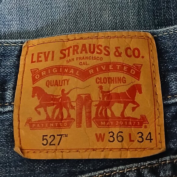 Levi's Jeans 527 Mens 36X34 Slim Boot Cut Bedside Blues 100% Cotton Blue Denim - Picture 7 of 9